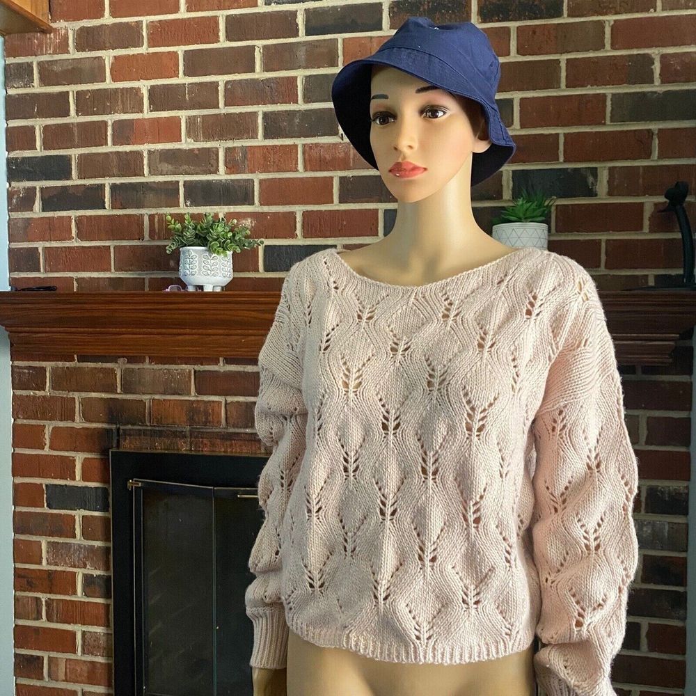Women's Spacedye Boat Neck Pointelle Knit Pullover Sweater Size M Pink New - Picture 13 of 16